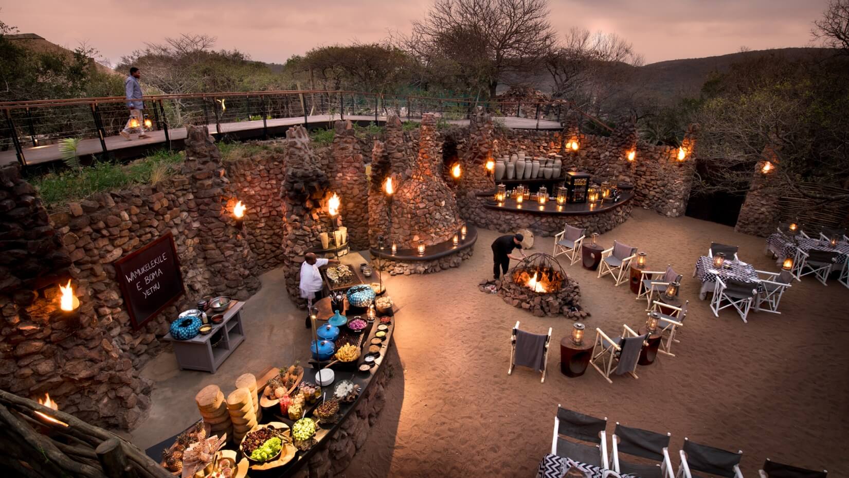 Dusk settles on the boma at Phinda Mountain